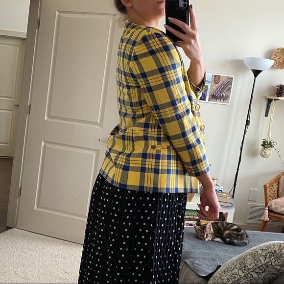 🍁Bright yellow Checkered Wool Jacket - Picture 7 of 13